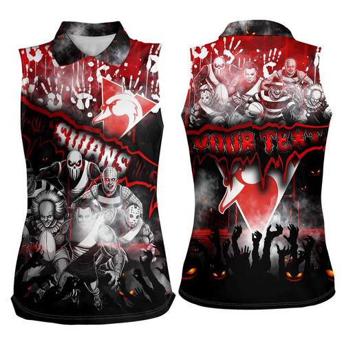 Step Into Horror Domain Swans Football Women Sleeveless Polo Shirt Halloween Horror Movie Characters - Aussie Hoodie
