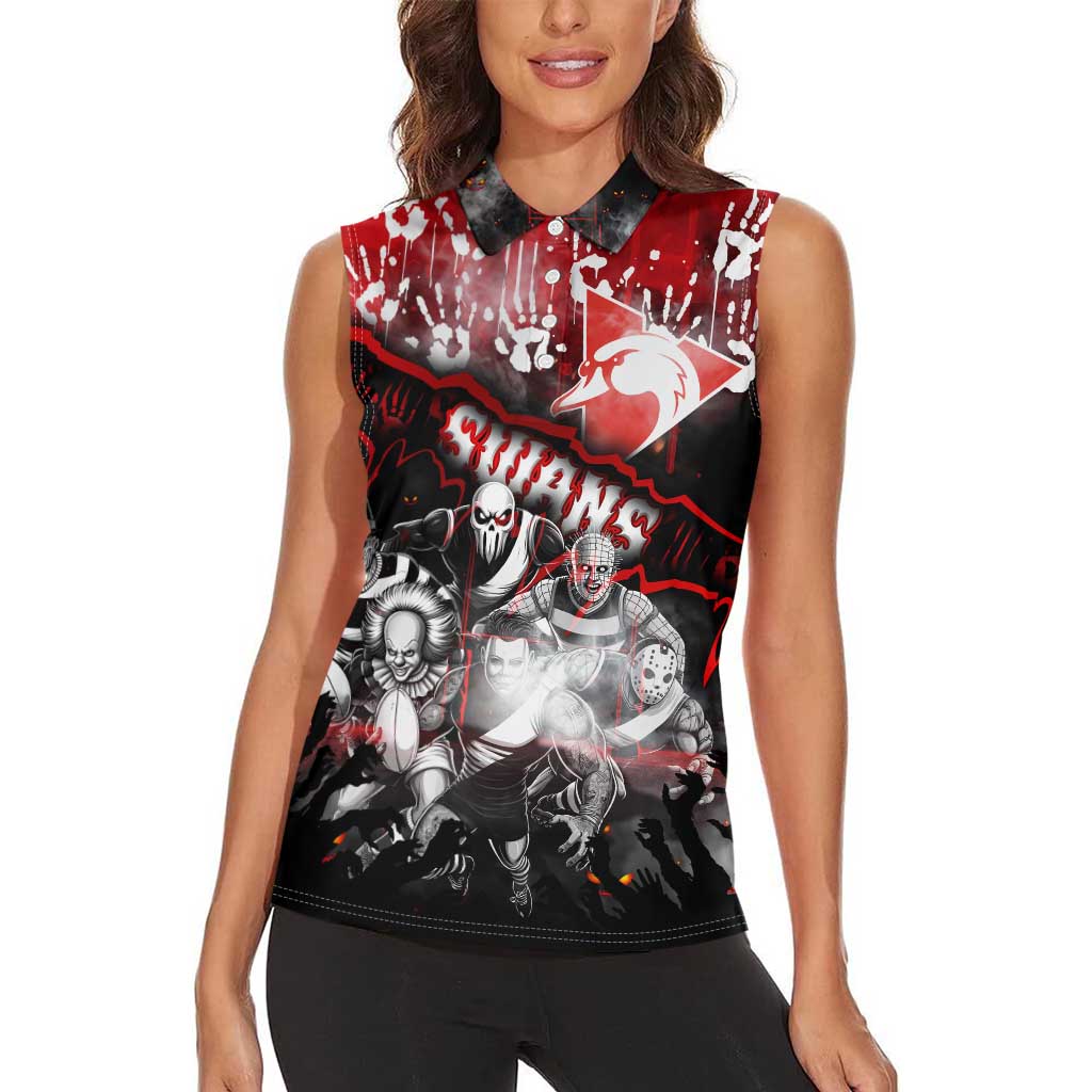 Step Into Horror Domain Swans Football Women Sleeveless Polo Shirt Halloween Horror Movie Characters - Aussie Hoodie