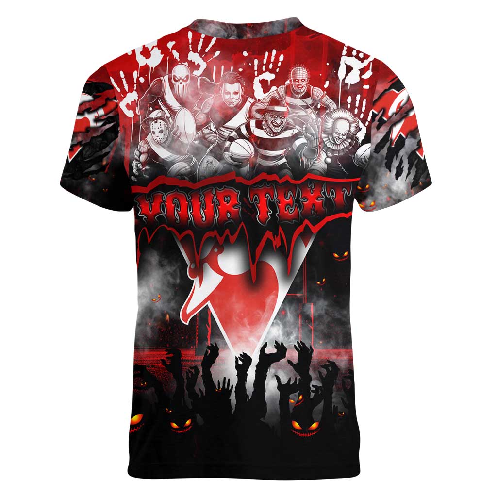 Step Into Horror Domain Swans Football Women V-Neck T-Shirt Halloween Horror Movie Characters - Aussie Hoodie
