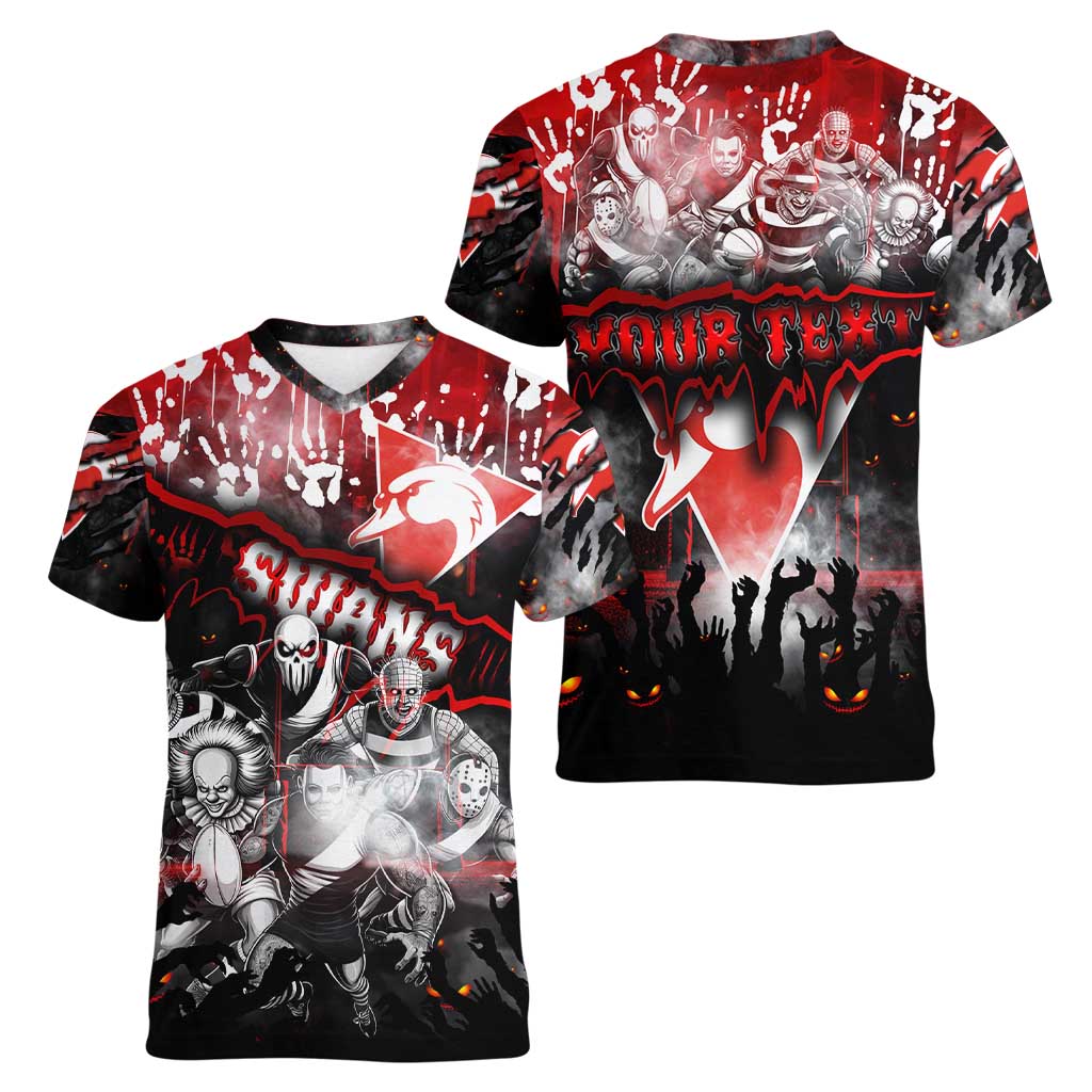 Step Into Horror Domain Swans Football Women V-Neck T-Shirt Halloween Horror Movie Characters - Aussie Hoodie