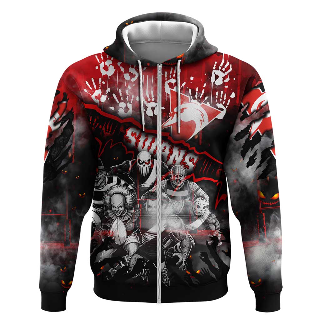 Step Into Horror Domain Swans Football Zip Hoodie Halloween Horror Movie Characters - Aussie Hoodie