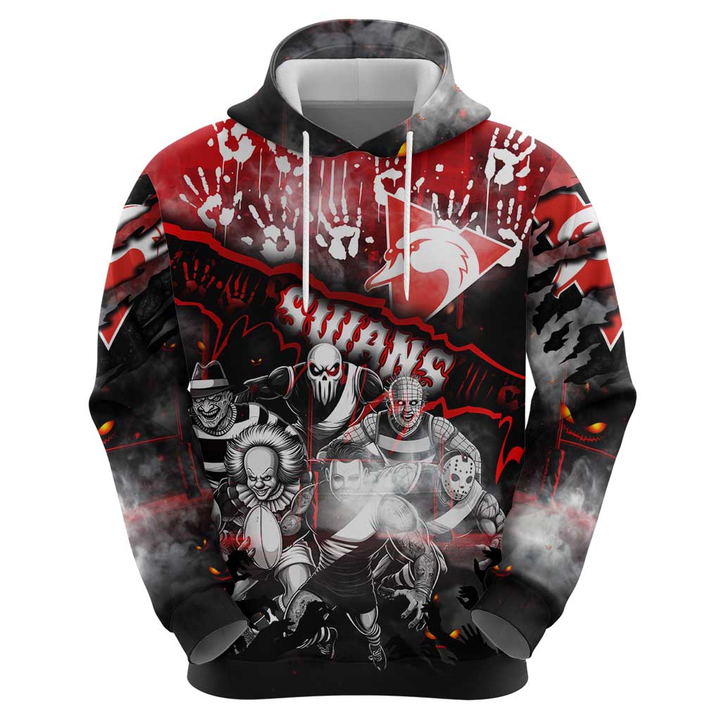 Step Into Horror Domain Swans Football Zip Hoodie Halloween Horror Movie Characters - Aussie Hoodie