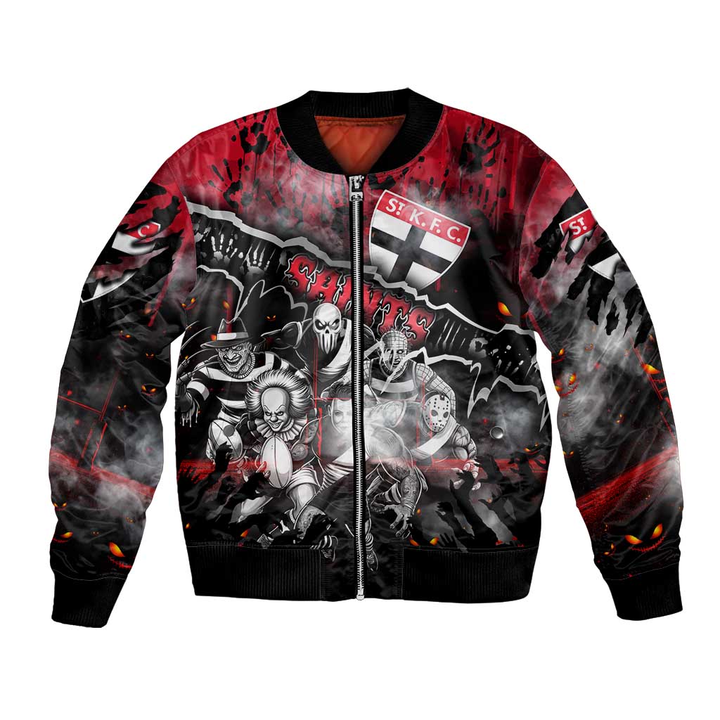Step Into Horror Domain Saints Football Bomber Jacket Halloween Horror Movie Characters - Aussie Hoodie