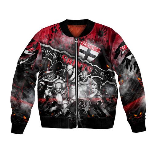 Step Into Horror Domain Saints Football Bomber Jacket Halloween Horror Movie Characters - Aussie Hoodie