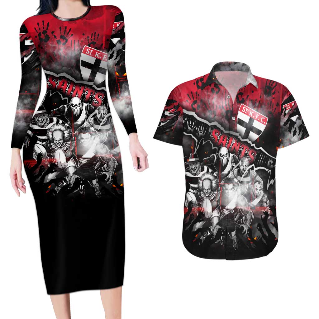 Step Into Horror Domain Saints Football Couples Matching Long Sleeve Bodycon Dress and Hawaiian Shirt Halloween Horror Movie Characters - Aussie Hoodie