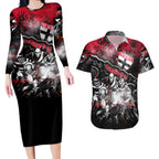Step Into Horror Domain Saints Football Couples Matching Long Sleeve Bodycon Dress and Hawaiian Shirt Halloween Horror Movie Characters - Aussie Hoodie