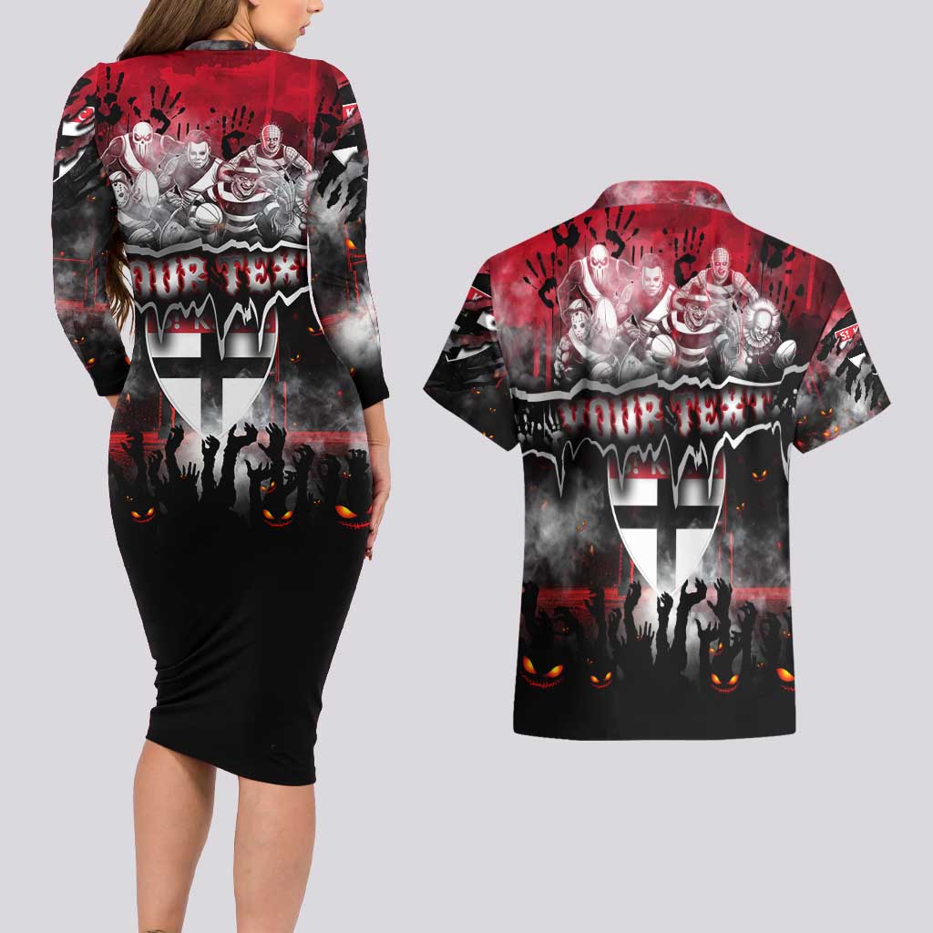 Step Into Horror Domain Saints Football Couples Matching Long Sleeve Bodycon Dress and Hawaiian Shirt Halloween Horror Movie Characters - Aussie Hoodie