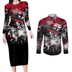 Step Into Horror Domain Saints Football Couples Matching Long Sleeve Bodycon Dress and Long Sleeve Button Shirt Halloween Horror Movie Characters - Aussie Hoodie