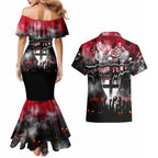 Step Into Horror Domain Saints Football Couples Matching Mermaid Dress and Hawaiian Shirt Halloween Horror Movie Characters - Aussie Hoodie