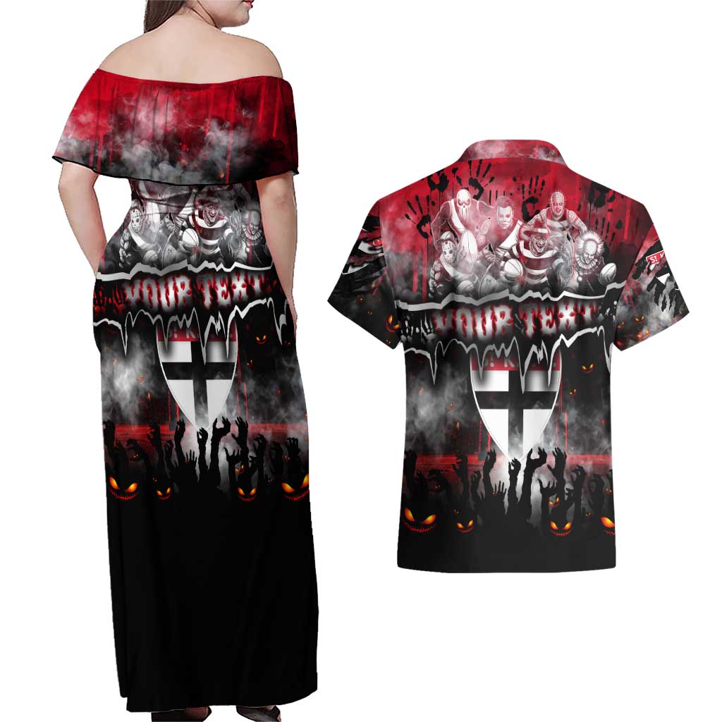 Step Into Horror Domain Saints Football Couples Matching Off Shoulder Maxi Dress and Hawaiian Shirt Halloween Horror Movie Characters - Aussie Hoodie