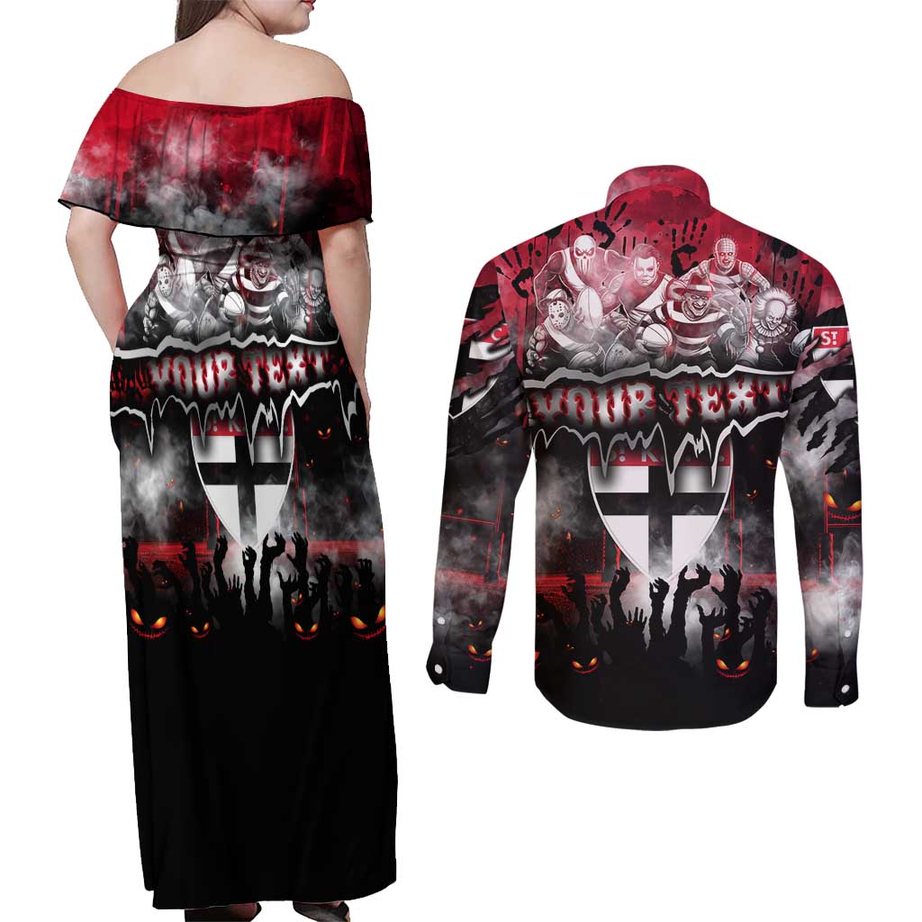 Step Into Horror Domain Saints Football Couples Matching Off Shoulder Maxi Dress and Long Sleeve Button Shirt Halloween Horror Movie Characters - Aussie Hoodie