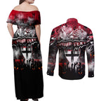 Step Into Horror Domain Saints Football Couples Matching Off Shoulder Maxi Dress and Long Sleeve Button Shirt Halloween Horror Movie Characters - Aussie Hoodie