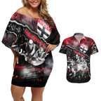 Step Into Horror Domain Saints Football Couples Matching Off Shoulder Short Dress and Hawaiian Shirt Halloween Horror Movie Characters - Aussie Hoodie