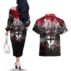 Step Into Horror Domain Saints Football Couples Matching Off The Shoulder Long Sleeve Dress and Hawaiian Shirt Halloween Horror Movie Characters - Aussie Hoodie