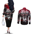 Step Into Horror Domain Saints Football Couples Matching Off The Shoulder Long Sleeve Dress and Long Sleeve Button Shirt Halloween Horror Movie Characters - Aussie Hoodie