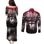 Step Into Horror Domain Saints Football Couples Matching Puletasi and Long Sleeve Button Shirt Halloween Horror Movie Characters - Aussie Hoodie