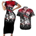 Step Into Horror Domain Saints Football Couples Matching Short Sleeve Bodycon Dress and Hawaiian Shirt Halloween Horror Movie Characters - Aussie Hoodie