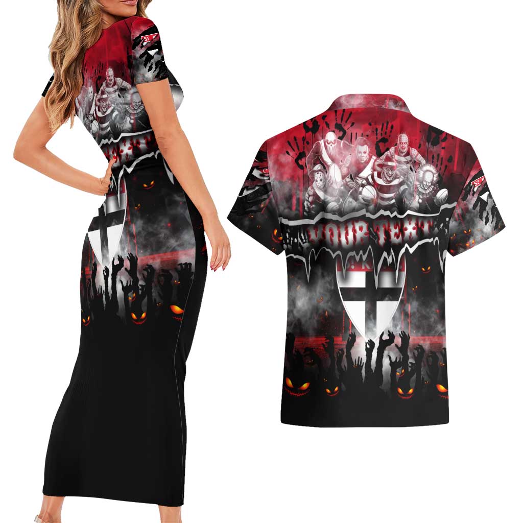 Step Into Horror Domain Saints Football Couples Matching Short Sleeve Bodycon Dress and Hawaiian Shirt Halloween Horror Movie Characters - Aussie Hoodie