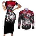 Step Into Horror Domain Saints Football Couples Matching Short Sleeve Bodycon Dress and Long Sleeve Button Shirt Halloween Horror Movie Characters - Aussie Hoodie