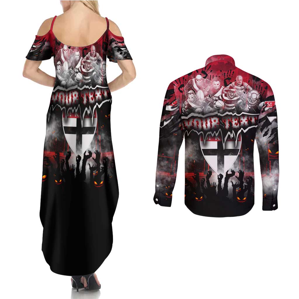 Step Into Horror Domain Saints Football Couples Matching Summer Maxi Dress and Long Sleeve Button Shirt Halloween Horror Movie Characters - Aussie Hoodie