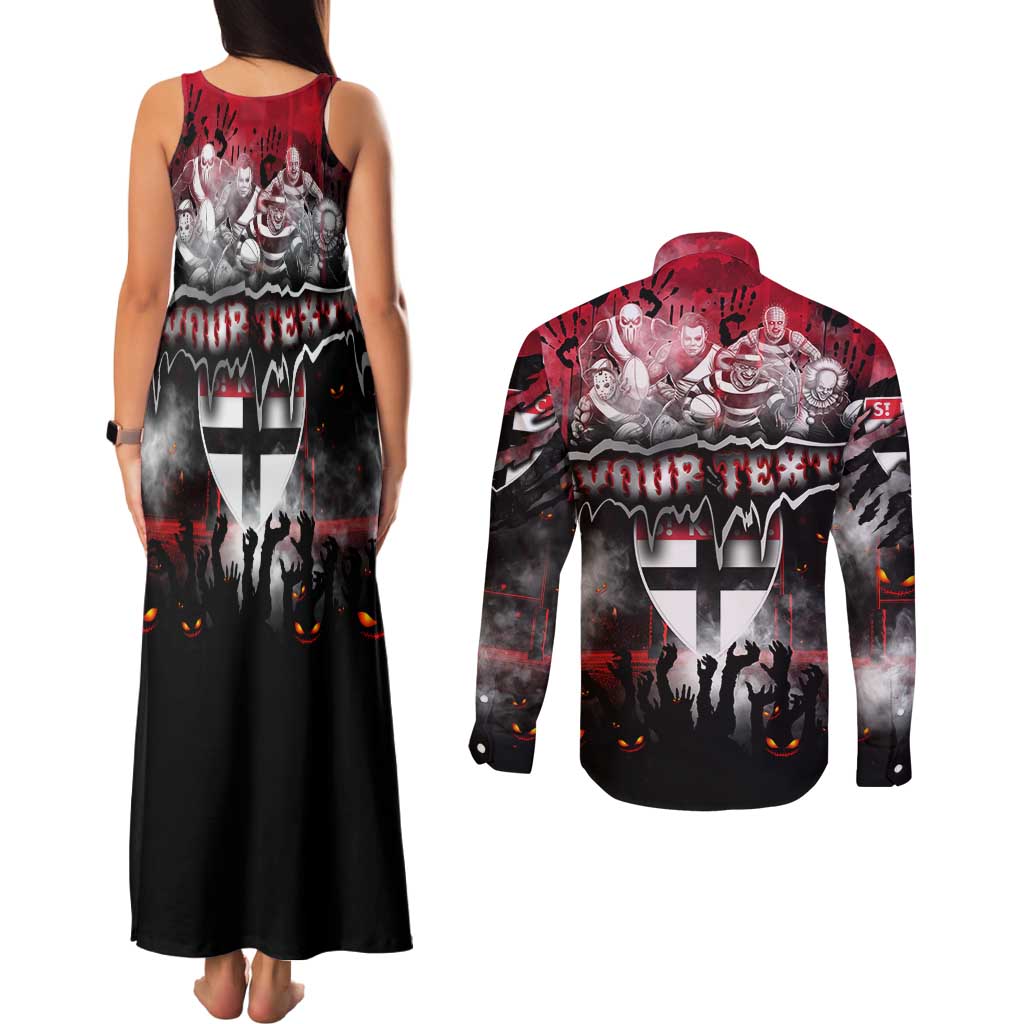 Step Into Horror Domain Saints Football Couples Matching Tank Maxi Dress and Long Sleeve Button Shirt Halloween Horror Movie Characters - Aussie Hoodie