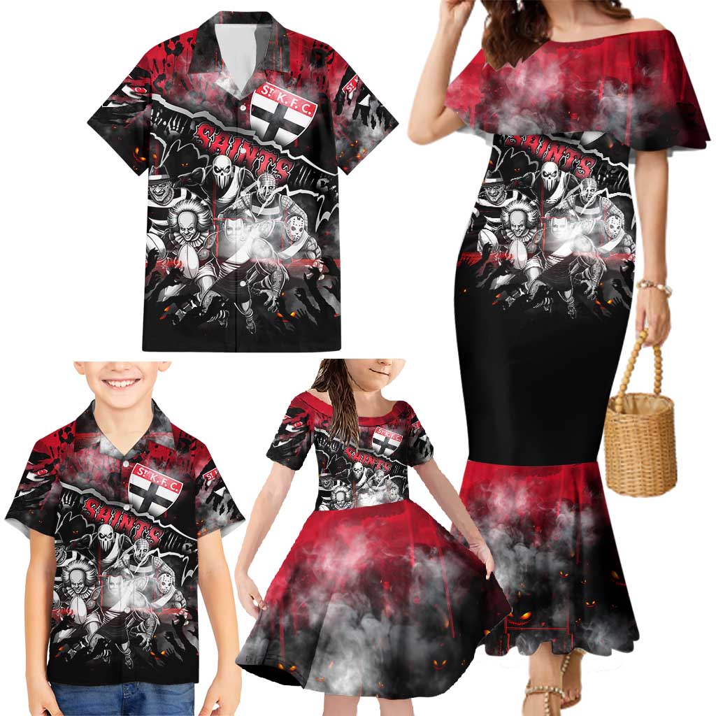 Step Into Horror Domain Saints Football Family Matching Mermaid Dress and Hawaiian Shirt Halloween Horror Movie Characters - Aussie Hoodie