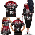 Step Into Horror Domain Saints Football Family Matching Off The Shoulder Long Sleeve Dress and Hawaiian Shirt Halloween Horror Movie Characters - Aussie Hoodie