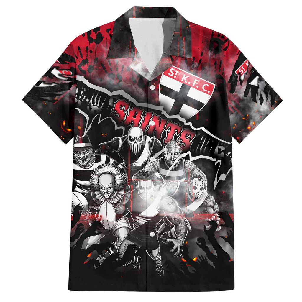 Step Into Horror Domain Saints Football Family Matching Off The Shoulder Long Sleeve Dress and Hawaiian Shirt Halloween Horror Movie Characters - Aussie Hoodie
