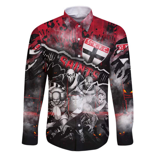 Step Into Horror Domain Saints Football Family Matching Off The Shoulder Long Sleeve Dress and Hawaiian Shirt Halloween Horror Movie Characters - Aussie Hoodie