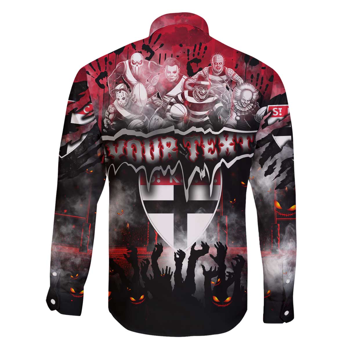 Step Into Horror Domain Saints Football Family Matching Off The Shoulder Long Sleeve Dress and Hawaiian Shirt Halloween Horror Movie Characters - Aussie Hoodie