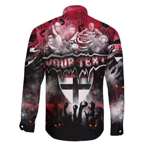 Step Into Horror Domain Saints Football Family Matching Off The Shoulder Long Sleeve Dress and Hawaiian Shirt Halloween Horror Movie Characters - Aussie Hoodie
