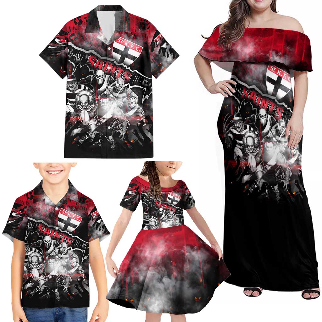 Step Into Horror Domain Saints Football Family Matching Off Shoulder Maxi Dress and Hawaiian Shirt Halloween Horror Movie Characters - Aussie Hoodie