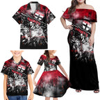 Step Into Horror Domain Saints Football Family Matching Off Shoulder Maxi Dress and Hawaiian Shirt Halloween Horror Movie Characters - Aussie Hoodie