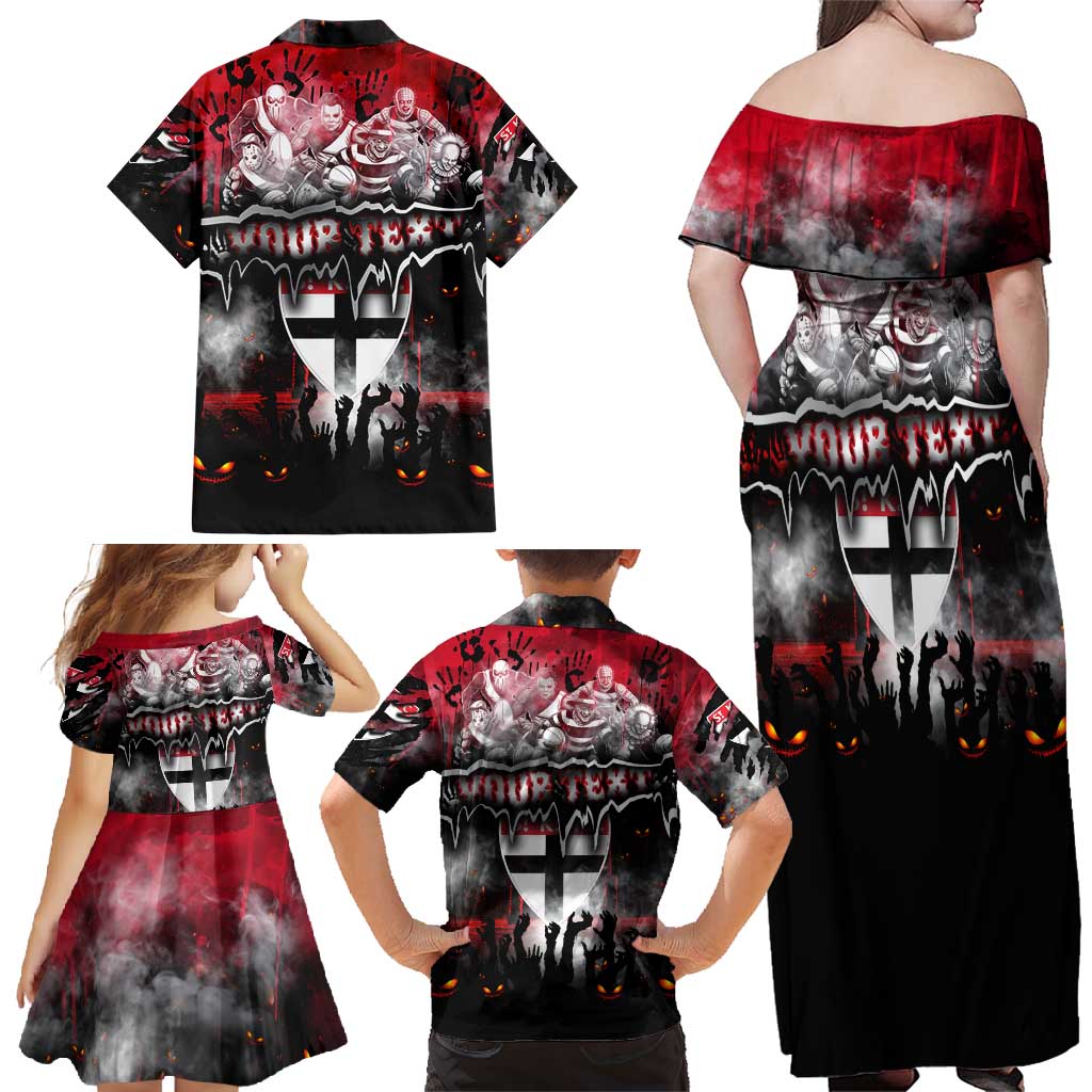 Step Into Horror Domain Saints Football Family Matching Off Shoulder Maxi Dress and Hawaiian Shirt Halloween Horror Movie Characters - Aussie Hoodie