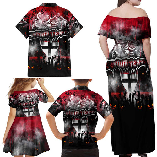 Step Into Horror Domain Saints Football Family Matching Off Shoulder Maxi Dress and Hawaiian Shirt Halloween Horror Movie Characters - Aussie Hoodie