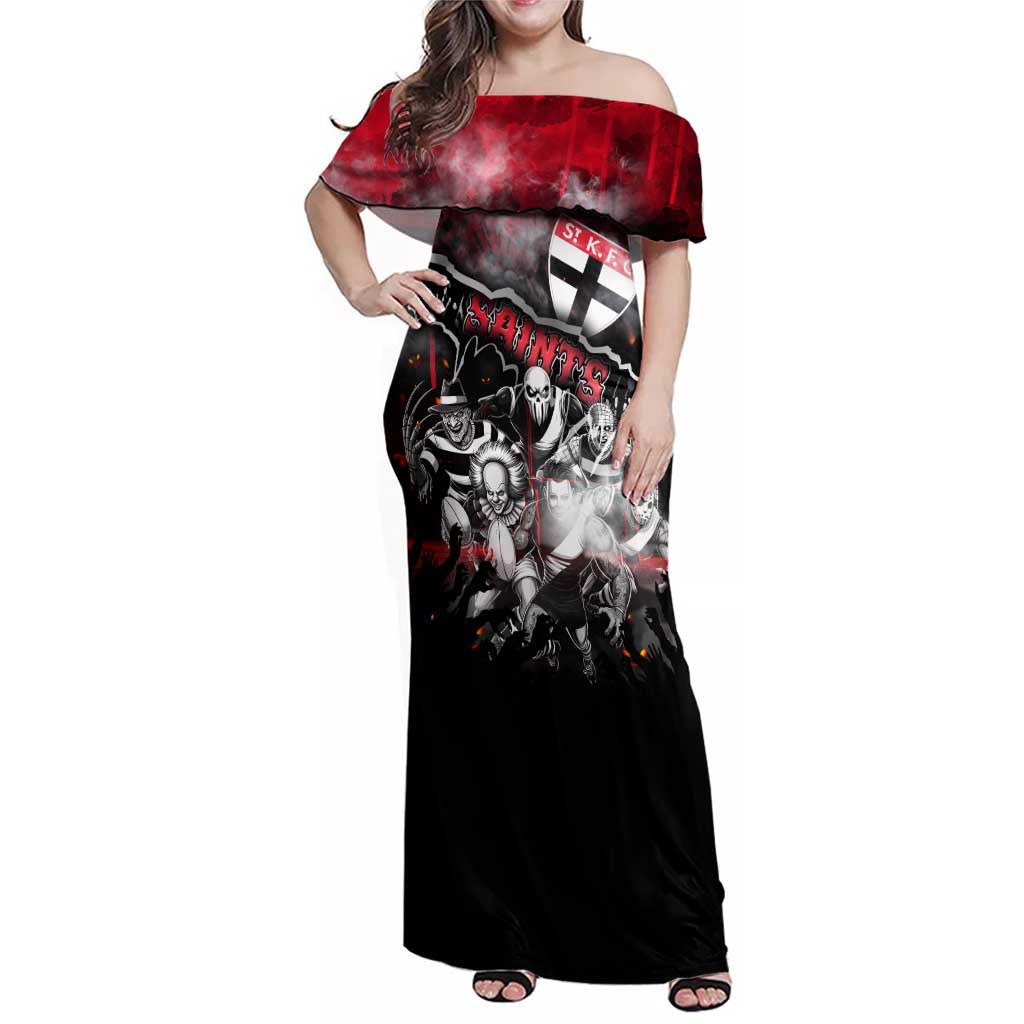 Step Into Horror Domain Saints Football Family Matching Off Shoulder Maxi Dress and Hawaiian Shirt Halloween Horror Movie Characters - Aussie Hoodie