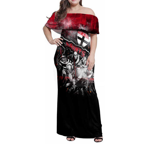 Step Into Horror Domain Saints Football Family Matching Off Shoulder Maxi Dress and Hawaiian Shirt Halloween Horror Movie Characters - Aussie Hoodie