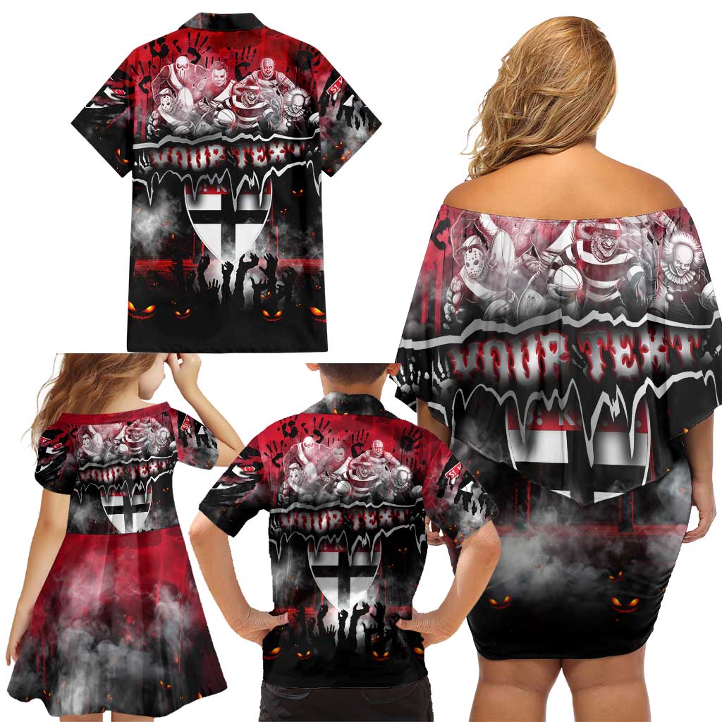 Step Into Horror Domain Saints Football Family Matching Off Shoulder Short Dress and Hawaiian Shirt Halloween Horror Movie Characters - Aussie Hoodie