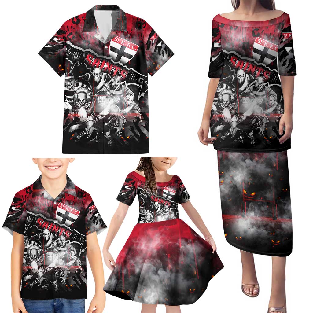 Step Into Horror Domain Saints Football Family Matching Puletasi and Hawaiian Shirt Halloween Horror Movie Characters - Aussie Hoodie