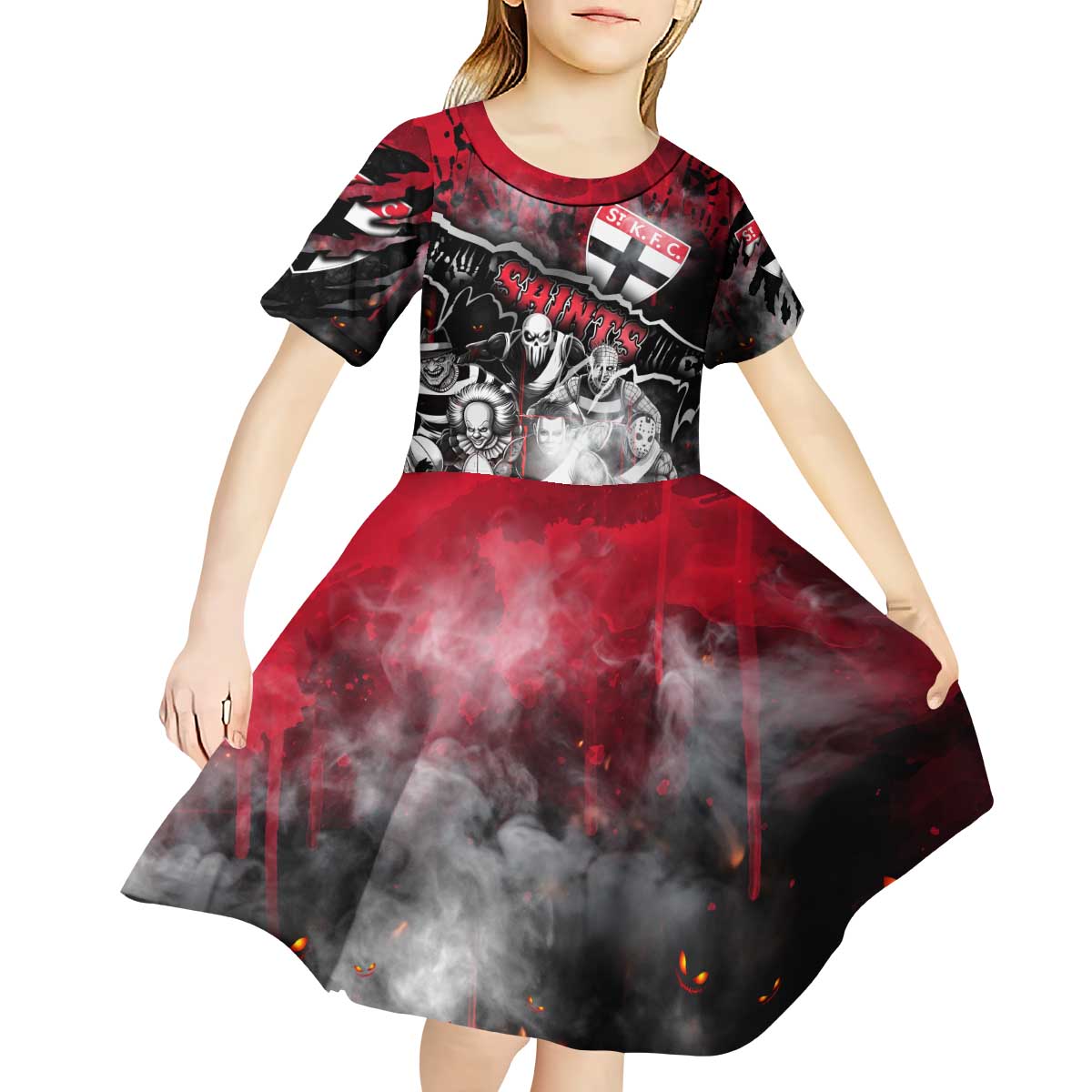 Step Into Horror Domain Saints Football Kid Short Sleeve Dress Halloween Horror Movie Characters - Aussie Hoodie