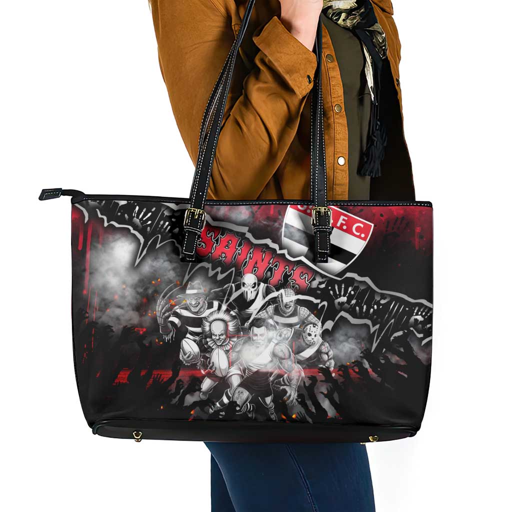 Step Into Horror Domain Saints Football Leather Tote Bag Halloween Horror Movie Characters - Aussie Hoodie