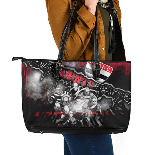 Step Into Horror Domain Saints Football Leather Tote Bag Halloween Horror Movie Characters - Aussie Hoodie