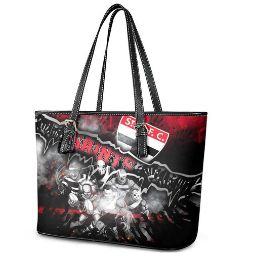 Step Into Horror Domain Saints Football Leather Tote Bag Halloween Horror Movie Characters - Aussie Hoodie