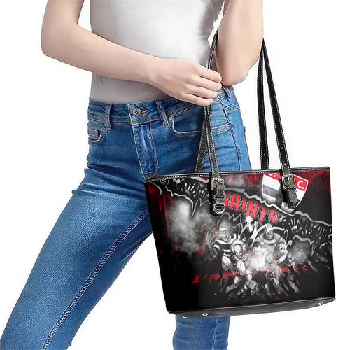 Step Into Horror Domain Saints Football Leather Tote Bag Halloween Horror Movie Characters - Aussie Hoodie