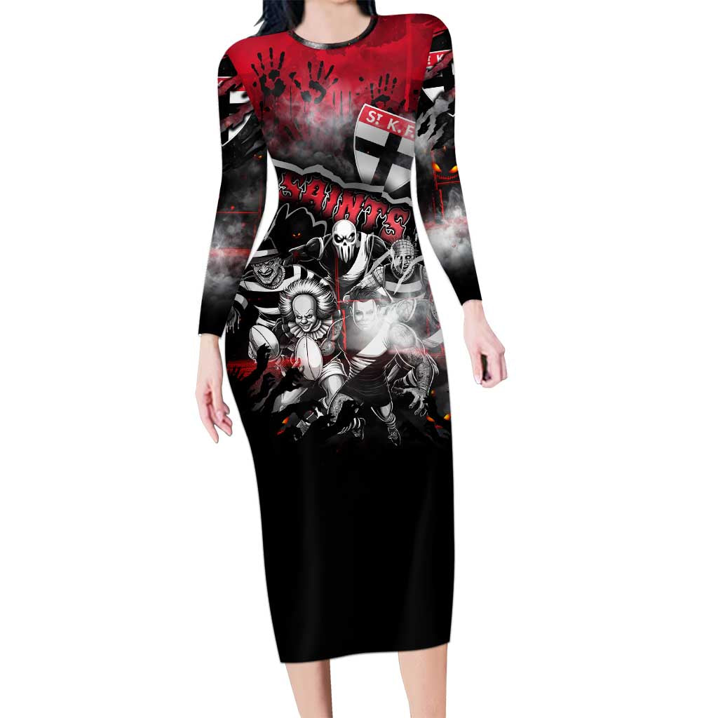 Step Into Horror Domain Saints Football Long Sleeve Bodycon Dress Halloween Horror Movie Characters - Aussie Hoodie