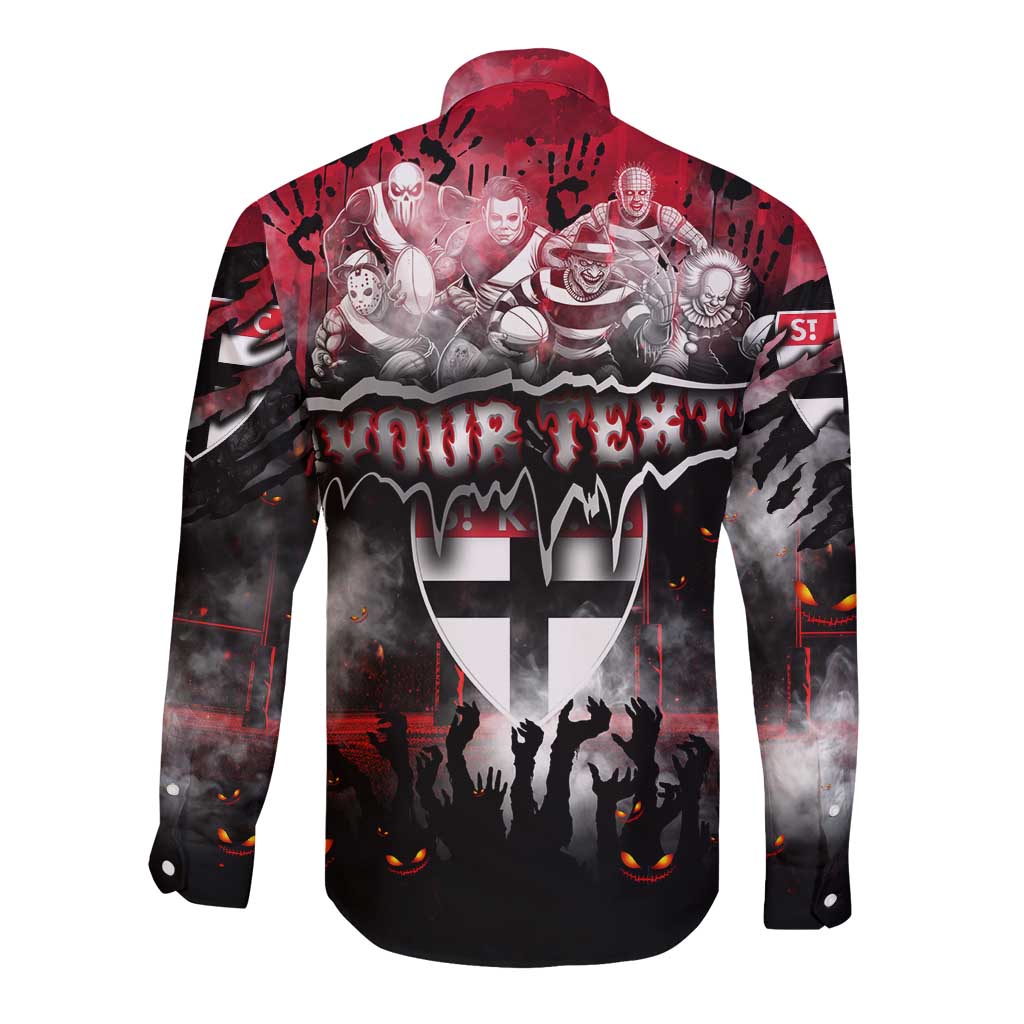 Step Into Horror Domain Saints Football Long Sleeve Button Shirt Halloween Horror Movie Characters - Aussie Hoodie