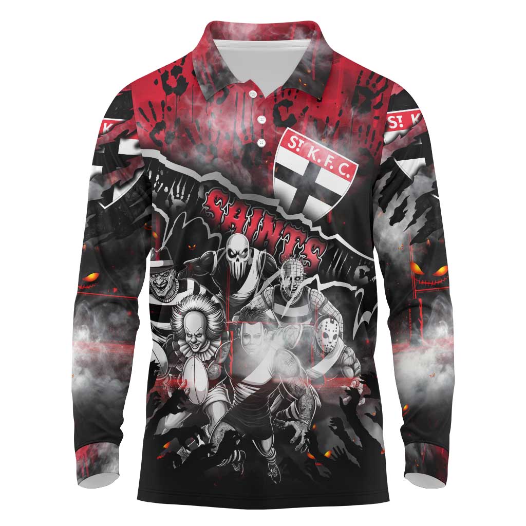 Step Into Horror Domain Saints Football Long Sleeve Polo Shirt Halloween Horror Movie Characters - Aussie Hoodie