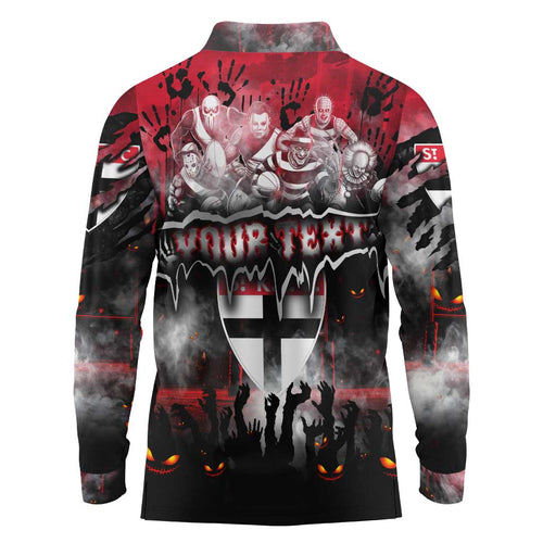 Step Into Horror Domain Saints Football Long Sleeve Polo Shirt Halloween Horror Movie Characters - Aussie Hoodie