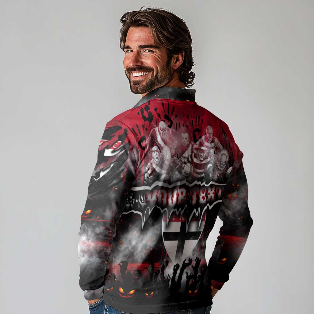 Step Into Horror Domain Saints Football Long Sleeve Polo Shirt Halloween Horror Movie Characters - Aussie Hoodie