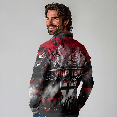 Step Into Horror Domain Saints Football Long Sleeve Polo Shirt Halloween Horror Movie Characters - Aussie Hoodie